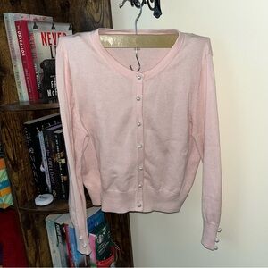 Karl Lagerfeld Soft Pink Pearl Button Cardigan
